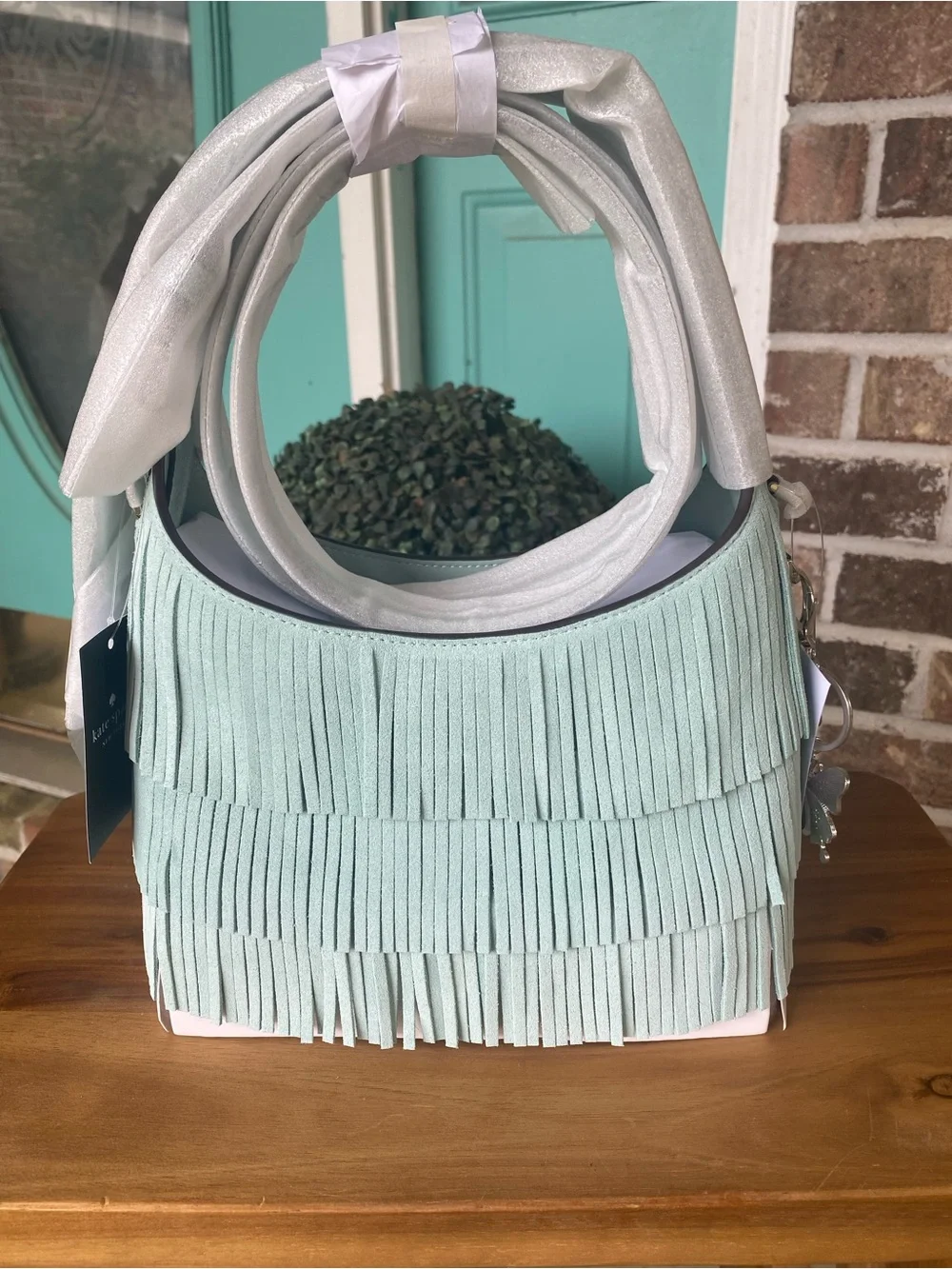 Kate Spade New York Mini Suede Fringe CrossbodyBag Aventurine NWT- HTF